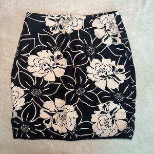 Vintage Black & White Floral Silk Mini Skirt
